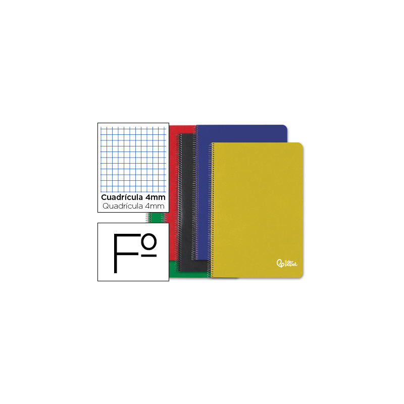Cuaderno espiral liderpapel a4 tapa dura 80h 75 gr cuadro 4mm con margen surtidos
