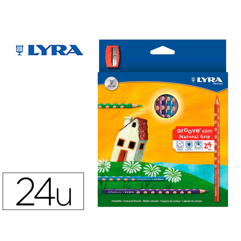 Lapices de colores lyra groove slim triangular minas de 3,3 mm caja de 24 colores + sacapuntas