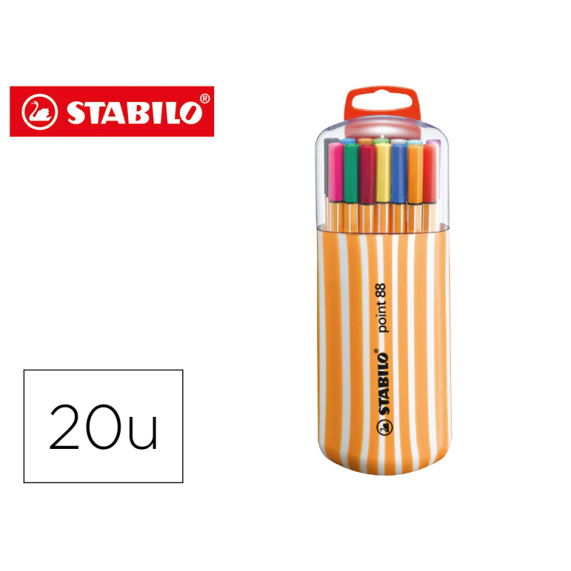 Rotulador stabilo punta de fibra point 88 zebrui estuche de 20 unidades colores surtidos