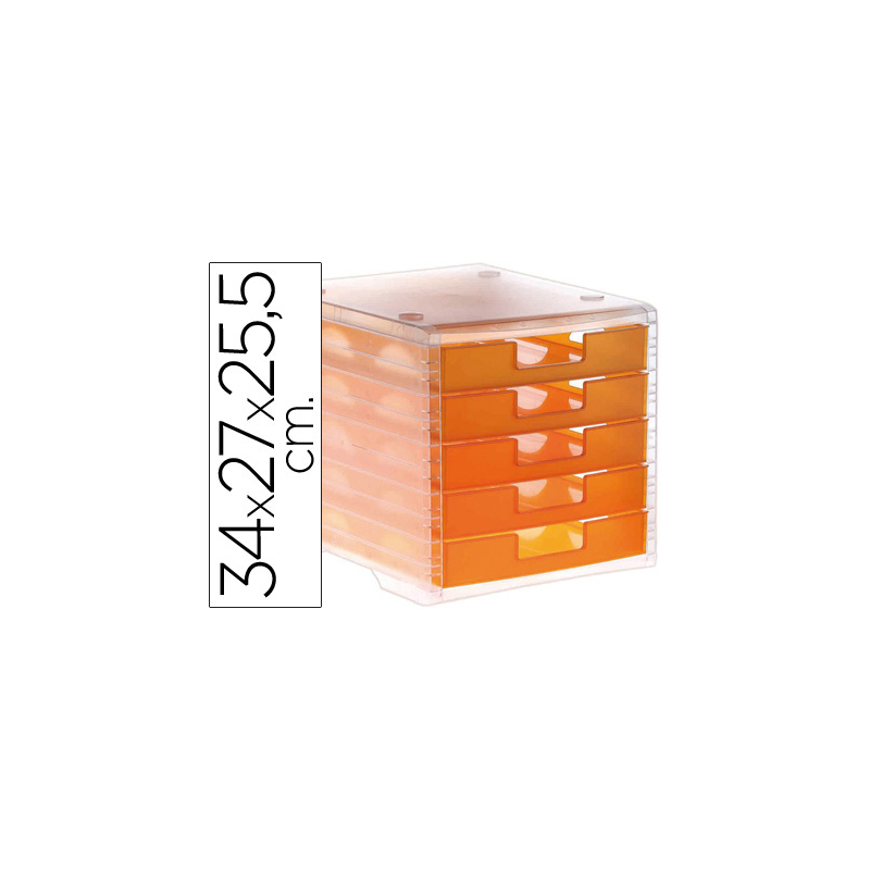 Fichero cajones de sobremesa archivo 2000 340x270x260 mm apilables 5 cajones naranja mandarina translucido