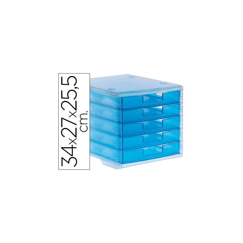 Fichero cajones de sobremesa archivo 2000 340x270x260 mm apilables 5 cajones azul mar translucido