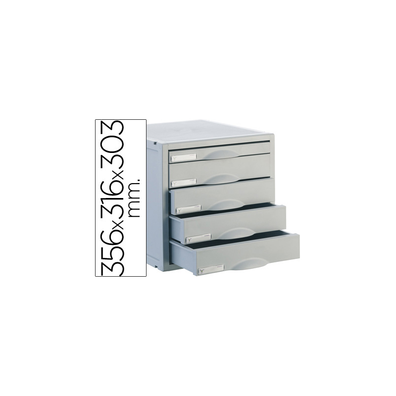 Fichero cajones de sobremesa archisystem 356x316x303 mm 5 cajones color gris 4 de 52mm y 1 de 22mm