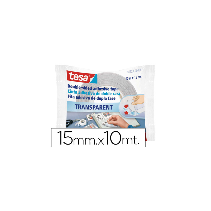 Cinta adhesiva tesa doble cara transparente 10 mt x 15 mm