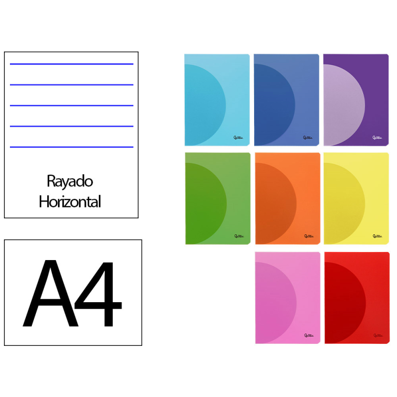 Libreta liderpapel 360 tapa de plastico a4 48 hojas 90gr horizontal con margen colores surtidos