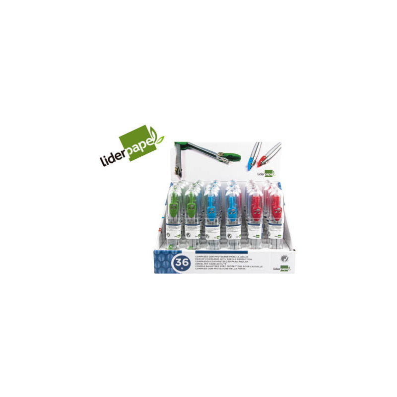 Compas liderpapel con protector de punta colores surtidos