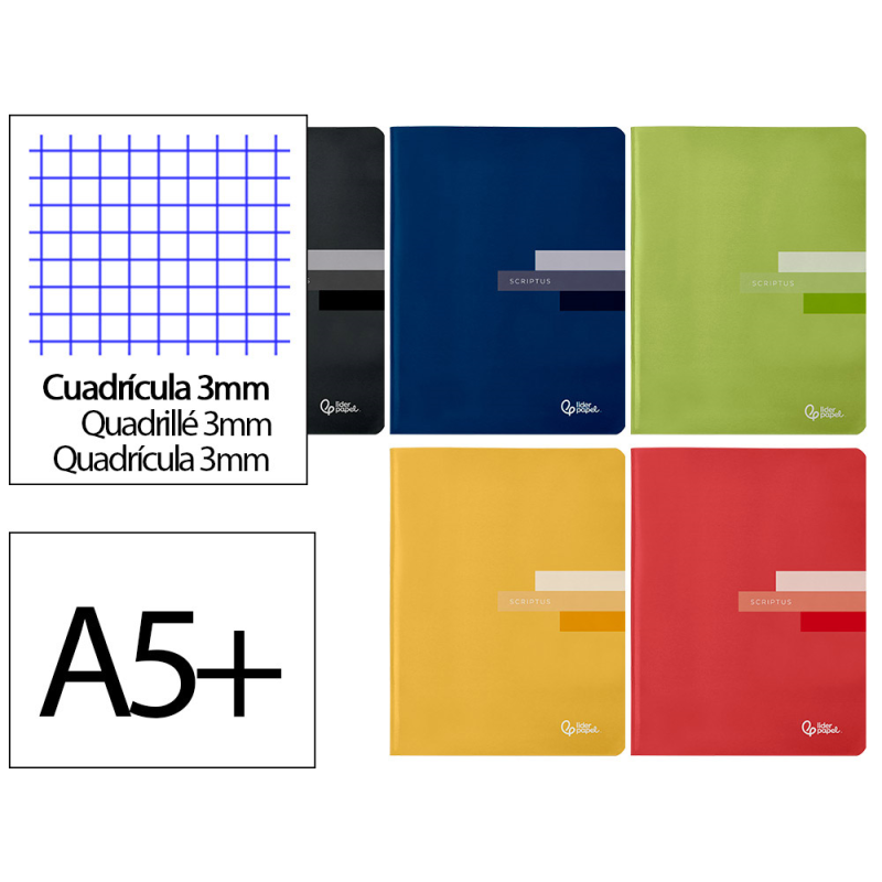 Libreta liderpapel scriptus a5 plus 48 hojas 90gr cuadro 3mm con margen