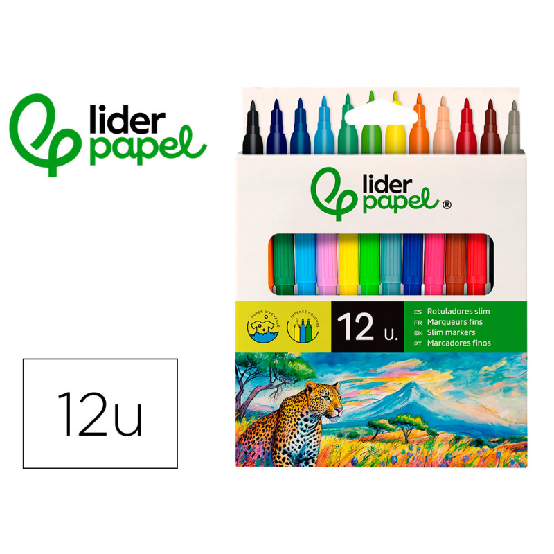 Rotulador liderpapel slim caja de 12 unidades colores surtidos