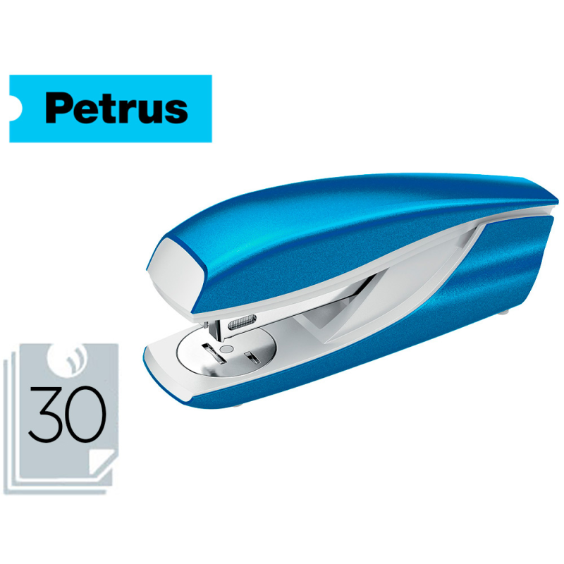 Grapadora petrus mod 635 wow azul metalizada capacidad 30 hojas