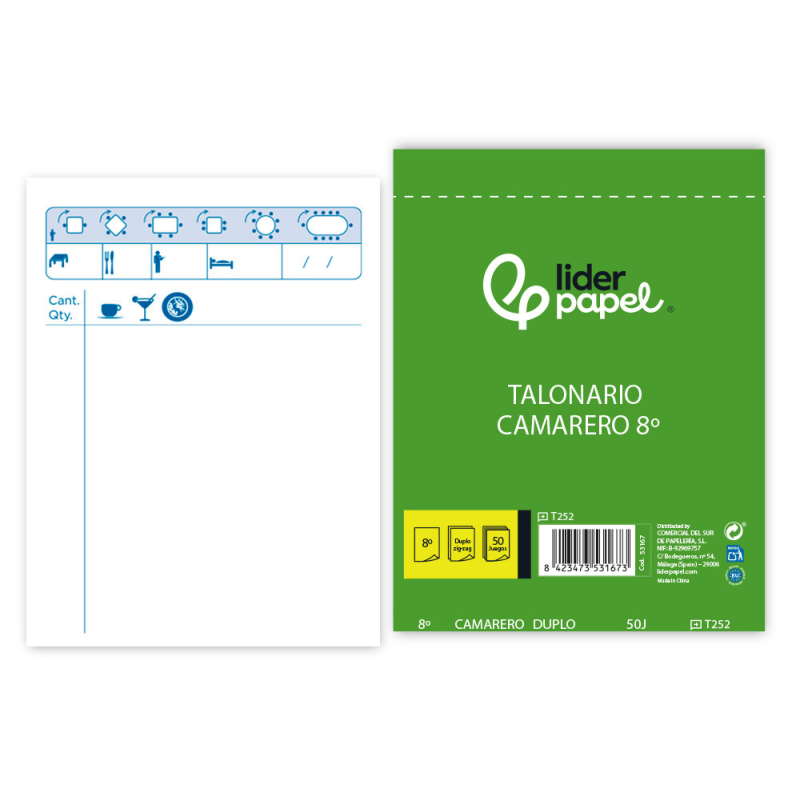 Talonario liderpapel camarero octavo original y copia t252 zig zag