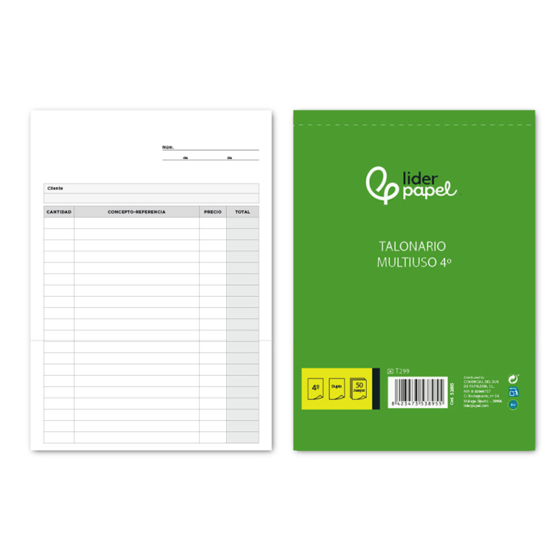 Talonario liderpapel multiusos cuarto original y copia t299