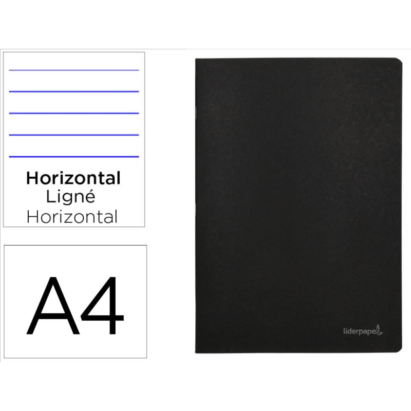 Libreta liderpapel tapa negra a4 80 hojas 60gr horizontal con doble margen