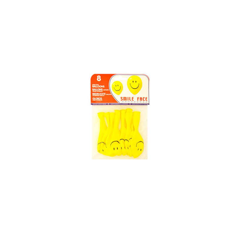 Globo 100% latex biodegradable cara sonriente bolsa de 8 unidades