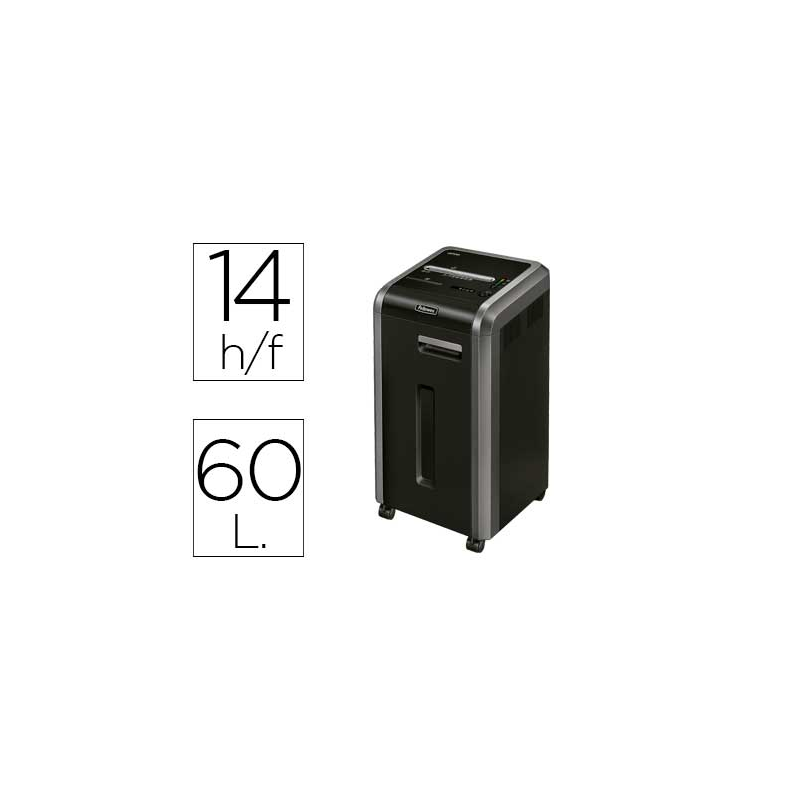 Destructora de documentos fellowes 225mi capacidad de corte 14h seguridad p5 clips grapas tarjetas y cd 60 litros