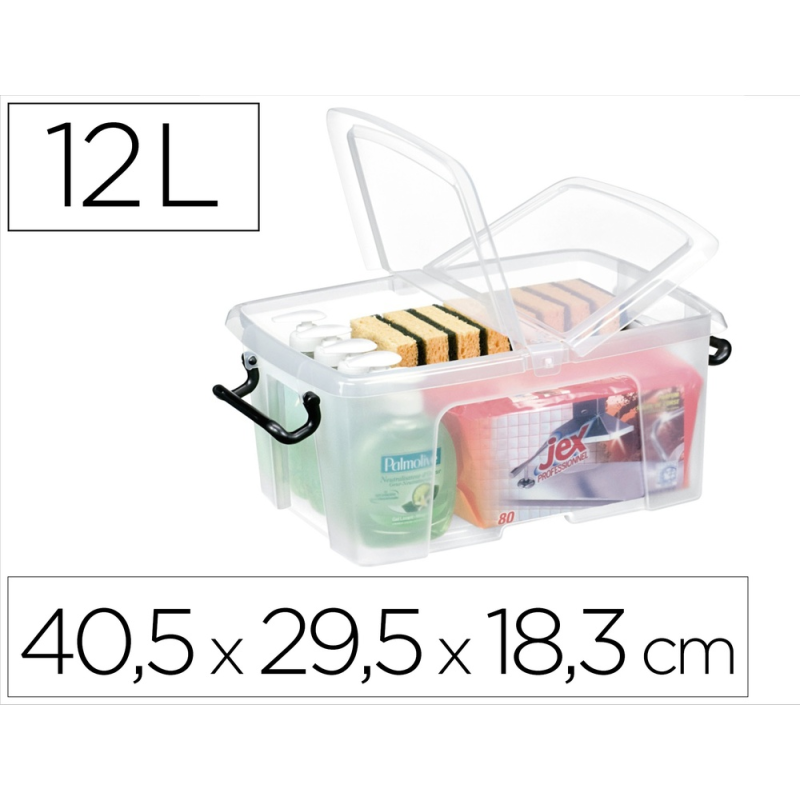 Contenedor plastico cep 12 litros 405x295x183 mm transparente con tapa y cierre hermetico