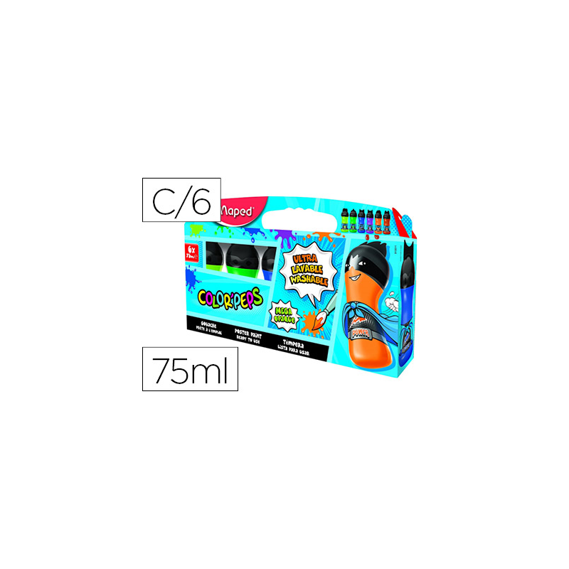 Tempera maped color peps ultra lavable caja de 6 colores surtidos secundarios 75 ml