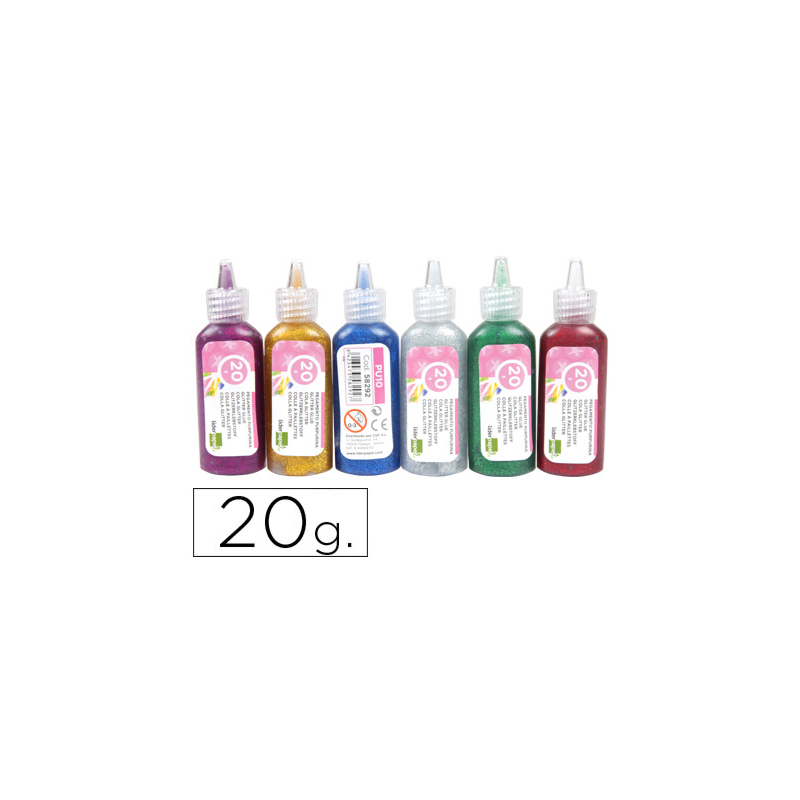 Purpurina pegamento liderpapel fantasia colores metalicos surtidos bote 20 gr