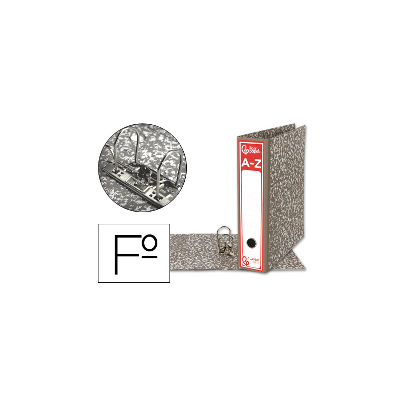 Archivador de palanca liderpapel carton forrado folio jaspeado gris con caja classic red