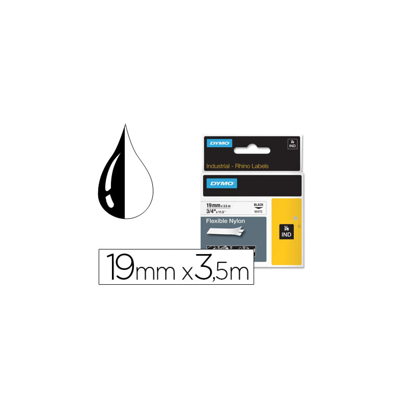 Cinta dymo rhino nylon flexible blanco -negro 19mmx 3,5 mt tape label