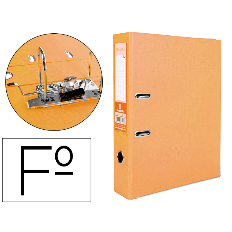 Archivador de palanca liderpapel folio documenta forrado pvc con rado lomo 75mm naranja con compresor