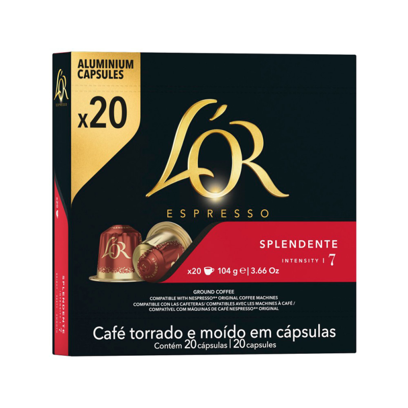 Cafe l'or espresso splendente fuerza 7 caja de 20 unidades compatible con nespresso