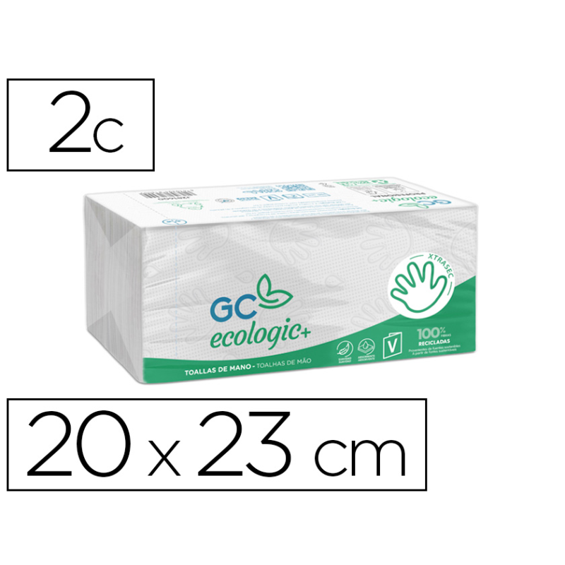 Toalla de papel mano engarzada ecologica xtrasec 20x23 cm 2 capas paquete con 196 unidades