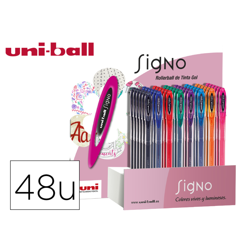 Boligrafo uni ball um-120 signo 0,7 mm tinta gel expositor de 48 colores basicos