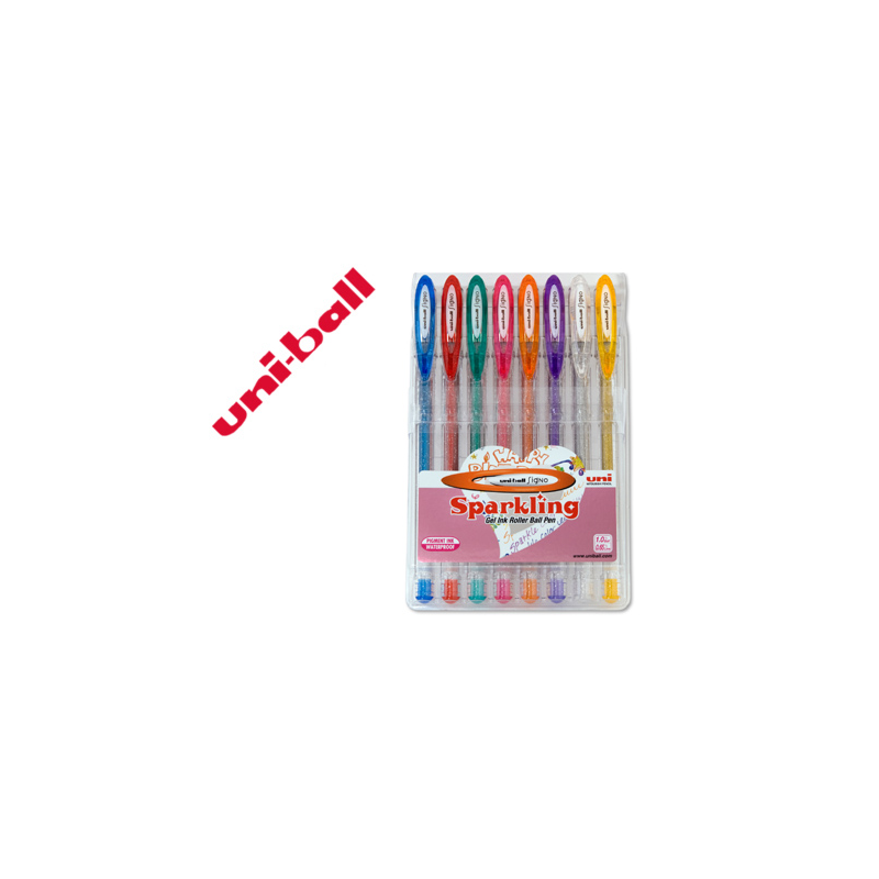 Boligrafo uni ball um-120 signo 0,7 mm tinta gel estuche de 8 colores con purpurina