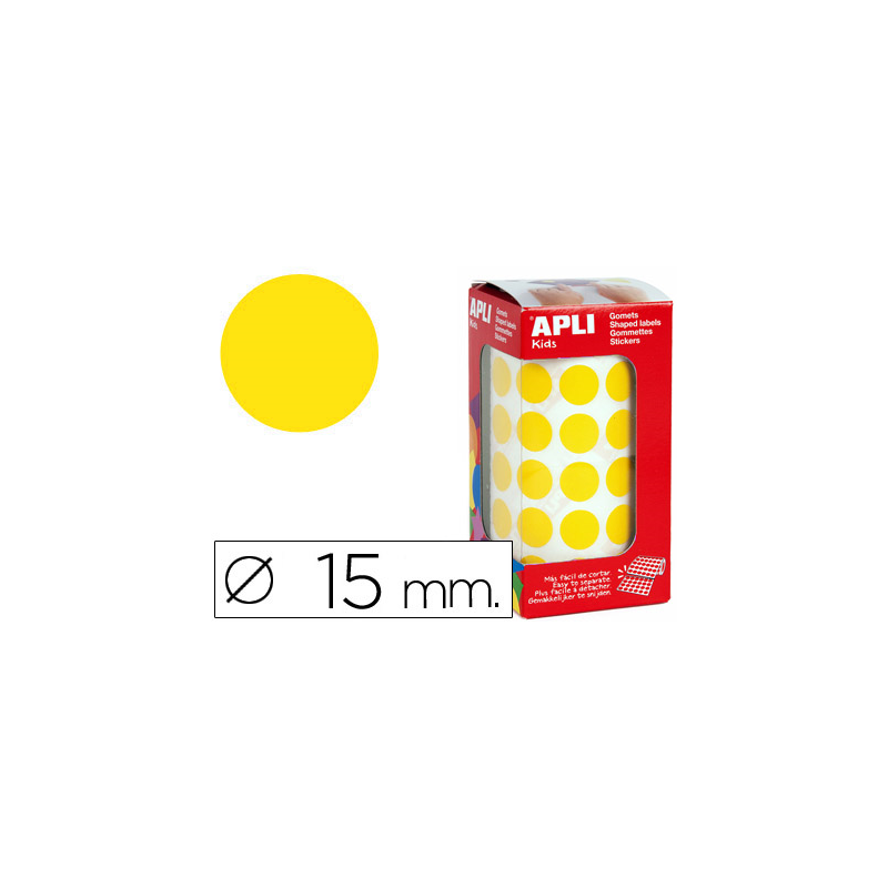 Gomets autoadhesivos circulares 15 mm amarillo en rollo con 2832 unidades