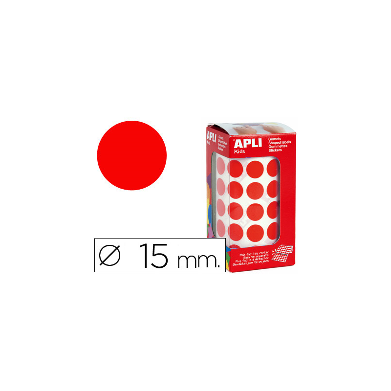 Gomets autoadhesivos circulares 15 mm rojo rollo de 2832 unidades