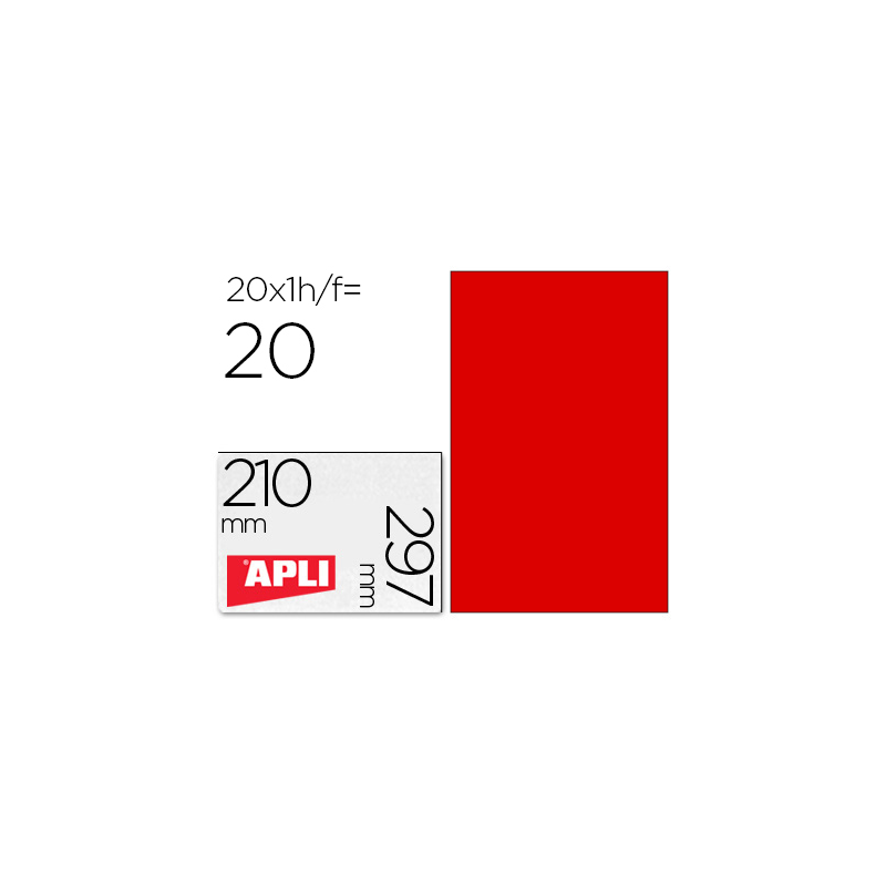 Etiqueta adhesiva apli 02880 tamaño 210x297 mm para fotocopiadora laser ink-jet caja con 20 hojas din a4 rojo