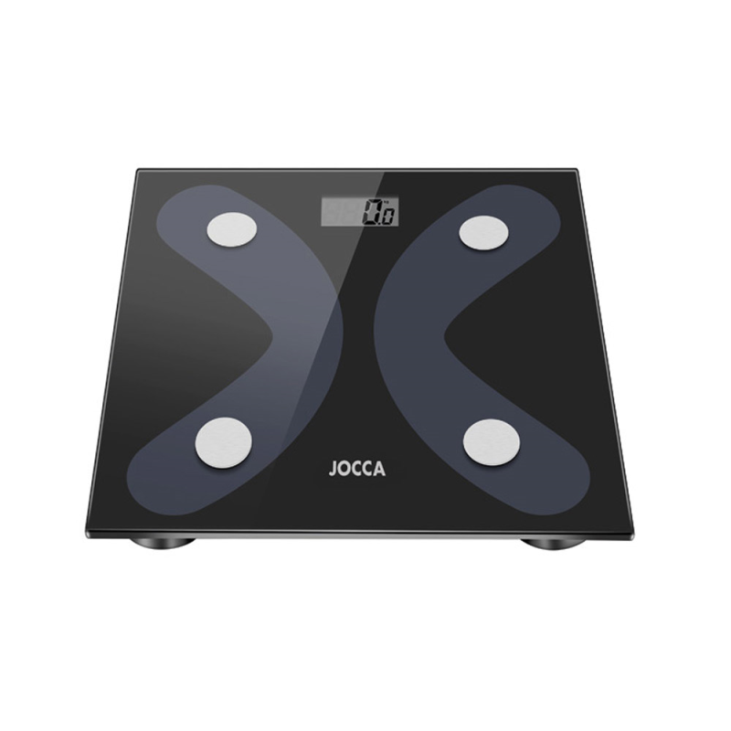 Bascula inteligente jocca de vidrio templado con bluetooth mide peso grasa agua hasta 8 usuarios capacidad hasta 180 kg