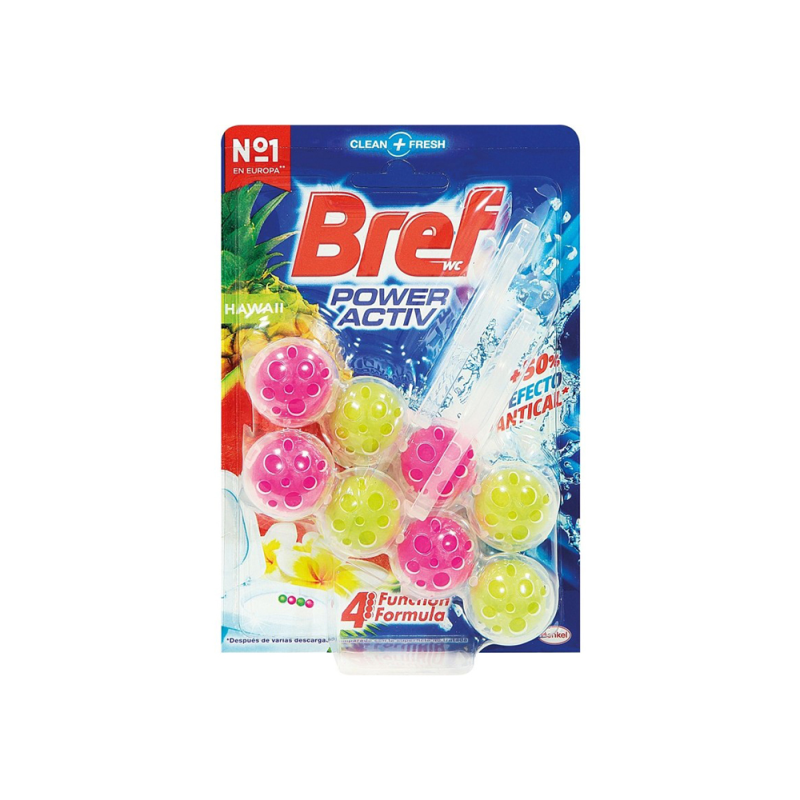 Desinfectante y ambientador de inodoro bref wc poder activo hawaii 50 g blister de 2 unidades