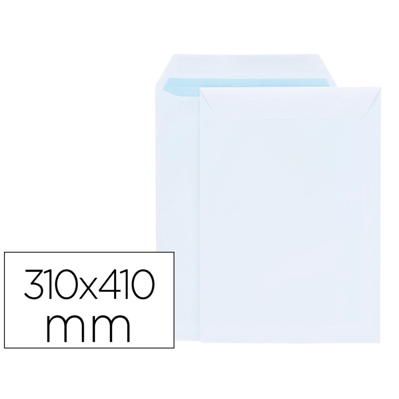 Sobre liderpapel bolsa blanco 310x410 mm solapa tira de silicona papel offset 100 gr caja de 250 unidades