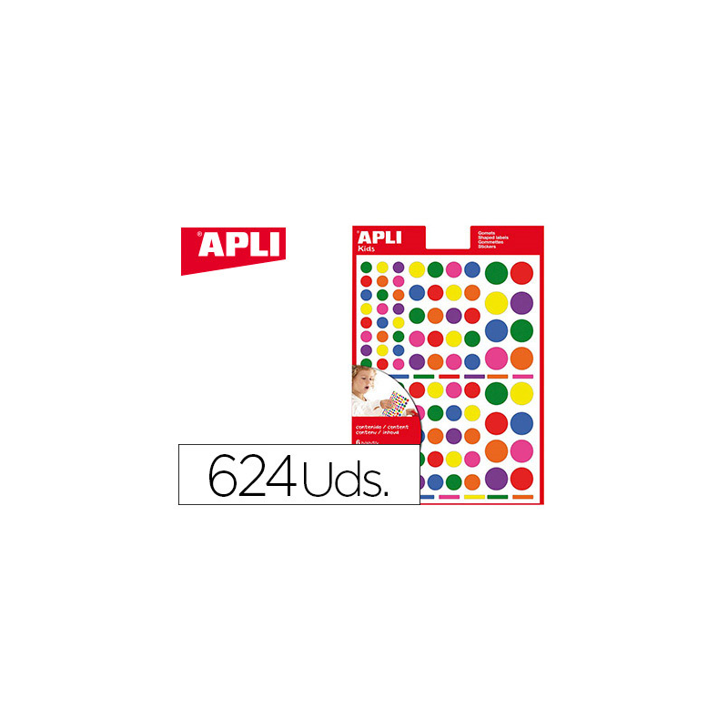 Gomets apli autoadhesivo circulo multicolor blister de 624 unidades surtidas