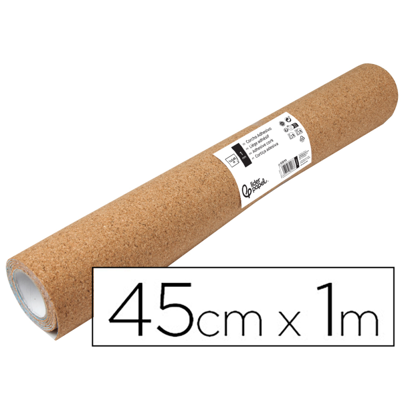 Corcho liderpapel adhesivo ancho 45cm longitud 1m espesor 1mm en rollo