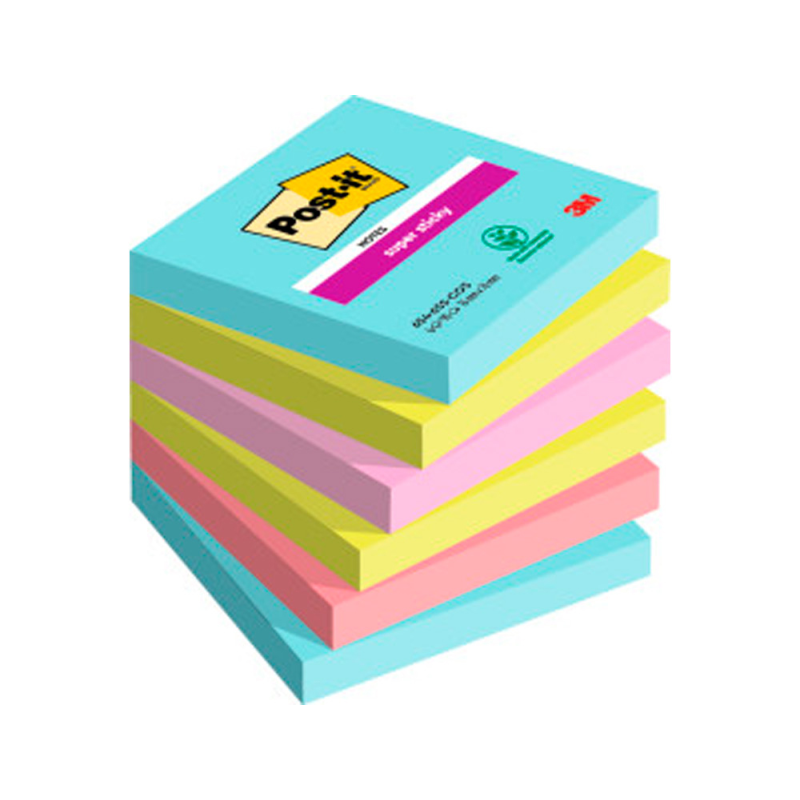 Bloc de notas adhesivas quita y pon post-it super sticky 76x76 mm con 90 hojas pack de 6 unidades colores miami