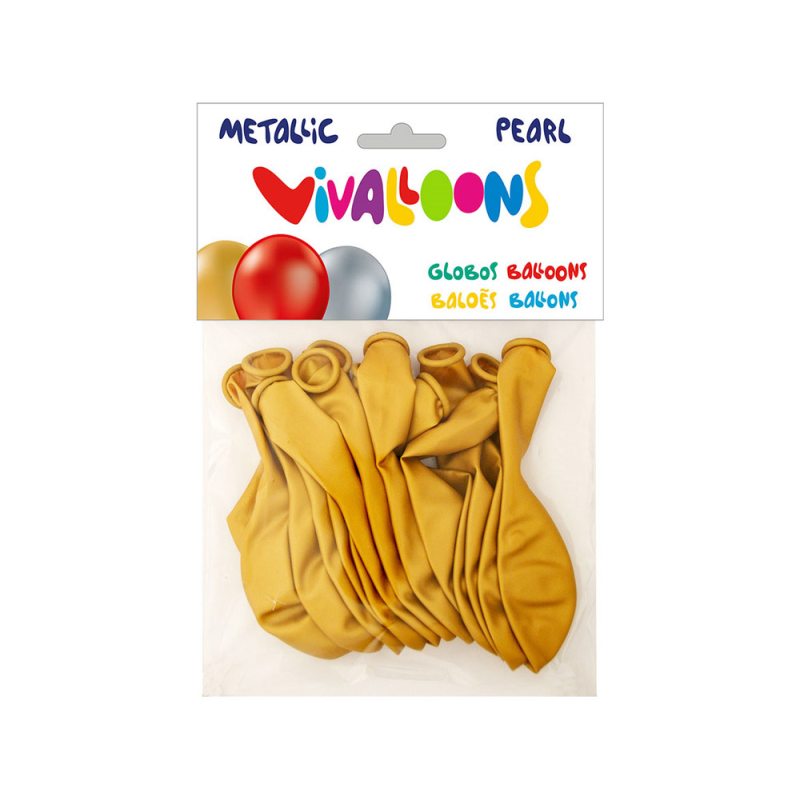 Globo 100% latex biodegradable metalizado oro bolsa de 15 unidades