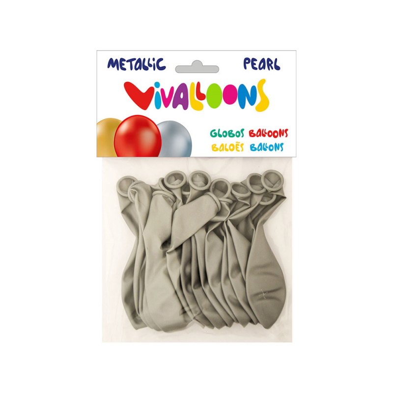Globo 100% latex biodegradable metalizado plata bolsa de 15 unidades
