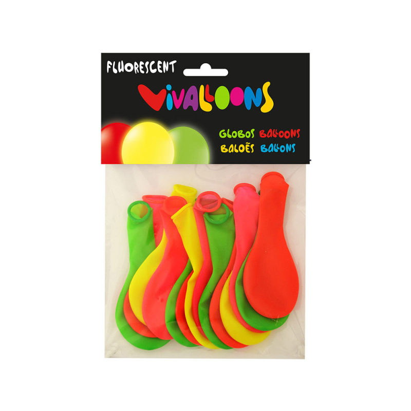 Globo 100% latex biodegradable fluorescente bolsa de 15 unidades colores surtidos