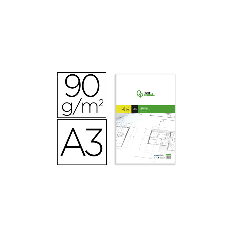 Bloc papel vegetal liderpapel encolado 50 hojas 297x420mm 90gr