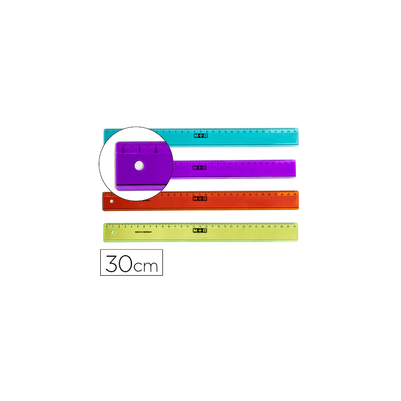 Regla m+r 30 cm plastico graduada y biselada colores surtidos