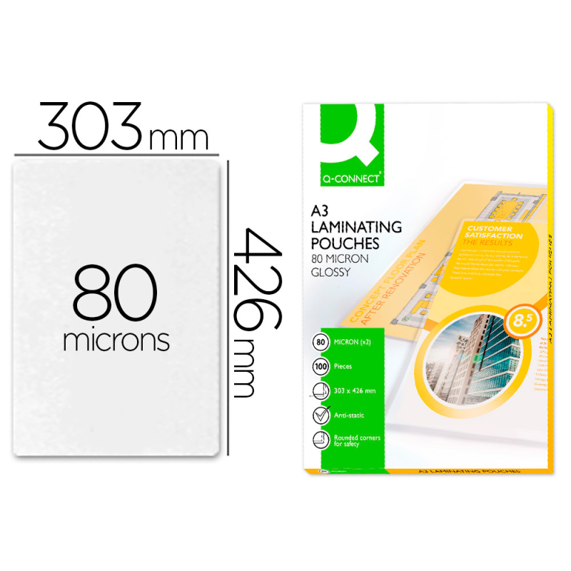 Bolsa de plastificar q-connect 303 x 426 mm 80 mc din a3 caja de 100 unidades