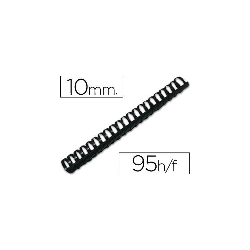 Canutillo q-connect redondo 10 mm plastico negro capacidad 95 hojas caja de 100 unidades