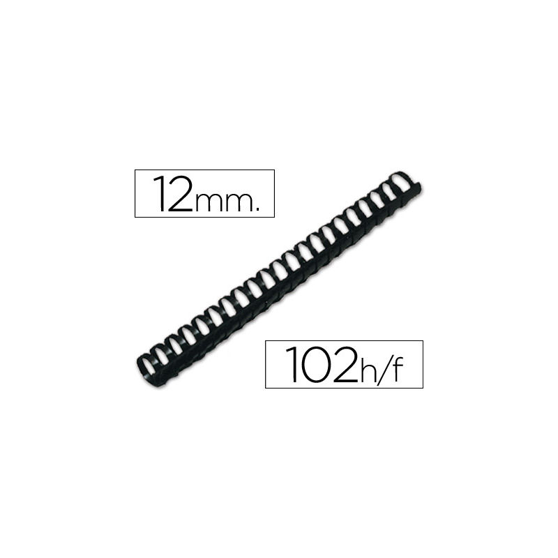 Canutillo q-connect redondo 12 mm plastico negro capacidad 102 hojas caja de 100 unidades