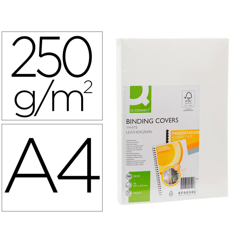 Tapa de encuadernacion q-connect carton din a4 blanco simil piel caja de 100 unidades