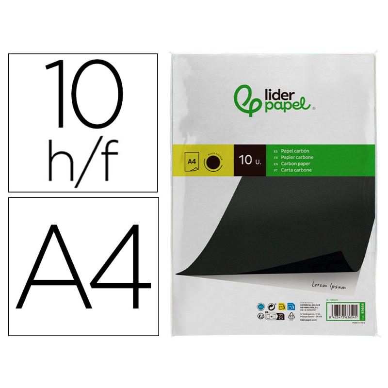 Papel carbon liderpapel negro din a4 bolsa de 10 hojas