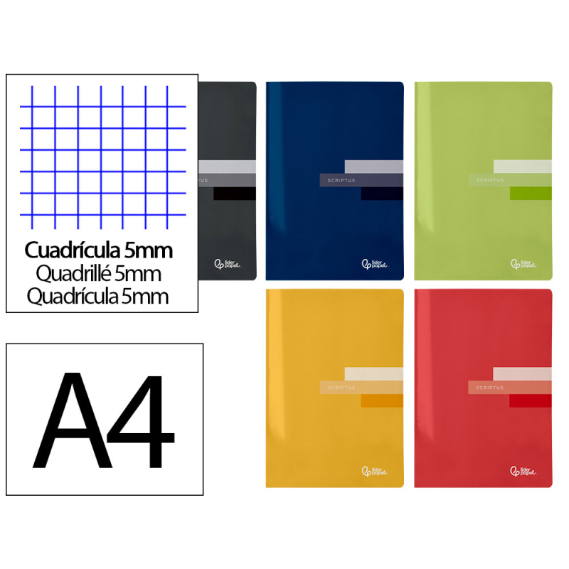 Libreta liderpapel scriptus a4 48 hojas 90gr cuadro 5mm con margen colores surtidos