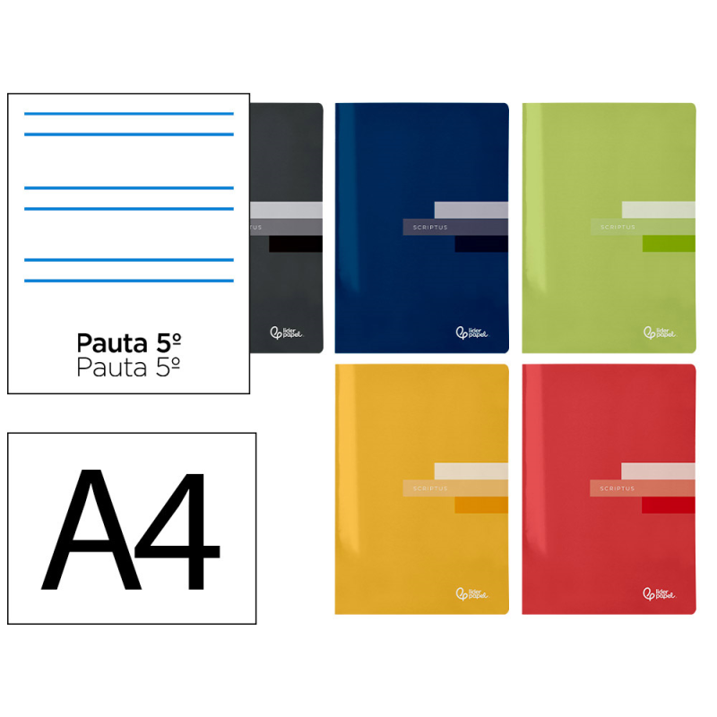 Libreta liderpapel scriptus a4 48 hojas 90gr rayado montessori 5mm con margen colores surtidos