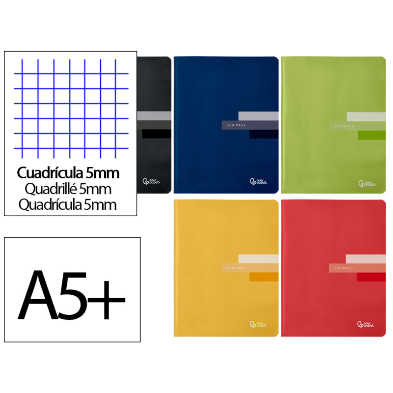 Libreta liderpapel scriptus a5 plus 48 hojas 90gr cuadro 5mm con margen colores surtidos