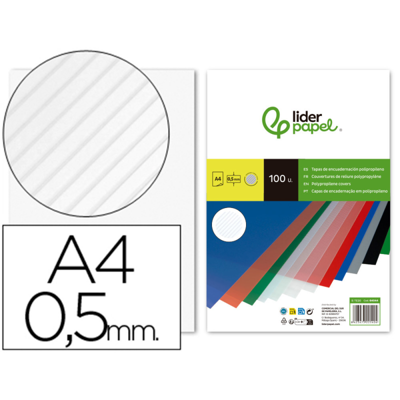Tapa encuadernacion liderpapel polipropileno rayado a4 0.5mm transparente paquete de 100 unidades